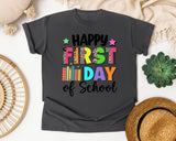 Happy First Day Of School Leopard Bright in Pepper Comfort Colors 1717 tee