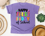 Happy First Day Of School Leopard Bright in Violet Comfort Colors 1717 tee