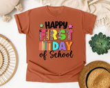 Happy First Day Of School Leopard Bright in Yam Comfort Colors 1717 tee