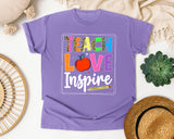 Teach Love Inspire in Violet Comfort Colors 1717 tee