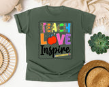 Teach Love Inspire Bright in Moss Comfort Colors 1717 tee