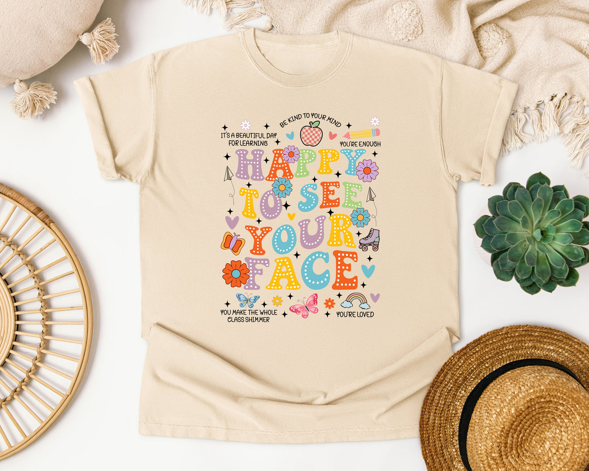 Happy To See Your Face Bright in Ivory Comfort Colors 1717 tee
