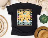 Preschool Stacked Bow in Black Comfort Colors 1717 tee