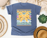 Preschool Stacked Bow in Blue Jean Comfort Colors 1717 tee