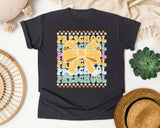Preschool Stacked Bow in Graphite Comfort Colors 1717 tee