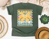 Preschool Stacked Bow in Moss Comfort Colors 1717 tee