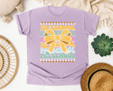 Preschool Stacked Bow in Orchid Comfort Colors 1717 tee