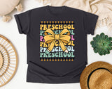 Preschool Stacked Bow Checkered in Graphite Comfort Colors 1717 tee