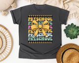 Preschool Stacked Bow Checkered in Pepper Comfort Colors 1717 tee