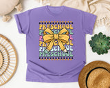 Preschool Stacked Bow Checkered in Violet Comfort Colors 1717 tee