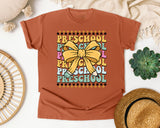 Preschool Stacked Bow Checkered in Yam Comfort Colors 1717 tee