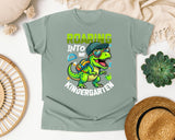 Roaring Into Kindergarten Dinosaur in Bay Comfort Colors 1717 tee
