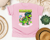 Roaring Into Kindergarten Dinosaur in Blossom Comfort Colors 1717 tee