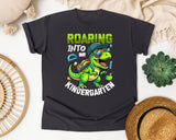 Roaring Into Kindergarten Dinosaur in Graphite Comfort Colors 1717 tee