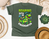 Roaring Into Kindergarten Dinosaur in Moss Comfort Colors 1717 tee