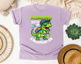 Roaring Into Kindergarten Dinosaur in Orchid Comfort Colors 1717 tee