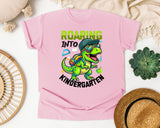 Roaring Into Kindergarten Dinosaur Bright in Blossom Comfort Colors 1717 tee