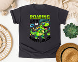 Roaring Into Kindergarten Dinosaur Bright in Graphite Comfort Colors 1717 tee