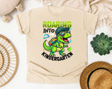 Roaring Into Kindergarten Dinosaur Bright in Ivory Comfort Colors 1717 tee