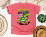 Roaring Into Kindergarten Dinosaur Bright in Watermelon Comfort Colors 1717 tee