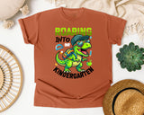 Roaring Into Kindergarten Dinosaur Bright in Yam Comfort Colors 1717 tee