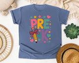 Pre-K Pencil Bow in Blue Jean Comfort Colors 1717 tee
