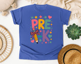 Pre-K Pencil Bow in Flo Blue Comfort Colors 1717 tee