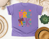 Pre-K Pencil Bow in Violet Comfort Colors 1717 tee