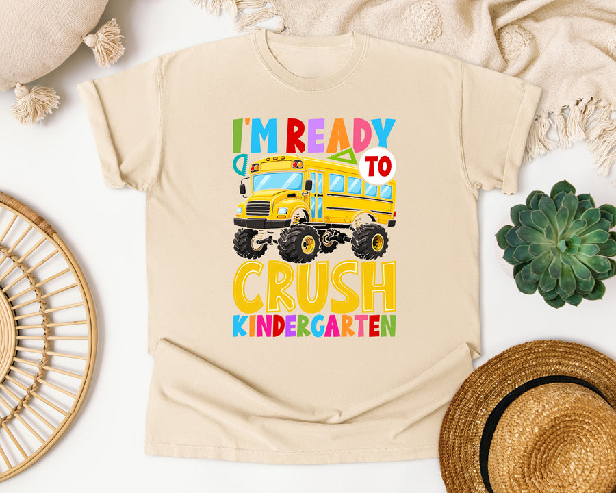 I'm Ready To Crush Kindergarten Bus in Ivory Comfort Colors 1717 tee