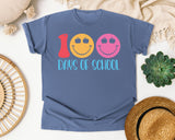 100 Days Of School Smiley in Blue Jean Comfort Colors 1717 tee