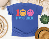 100 Days Of School Smiley in Flo Blue Comfort Colors 1717 tee