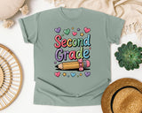 Second Grade Pencil Hearts in Bay Comfort Colors 1717 tee