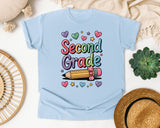 Second Grade Pencil Hearts in Chambray Comfort Colors 1717 tee