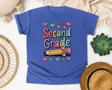 Second Grade Pencil Hearts in Flo Blue Comfort Colors 1717 tee