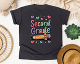 Second Grade Pencil Hearts in Graphite Comfort Colors 1717 tee