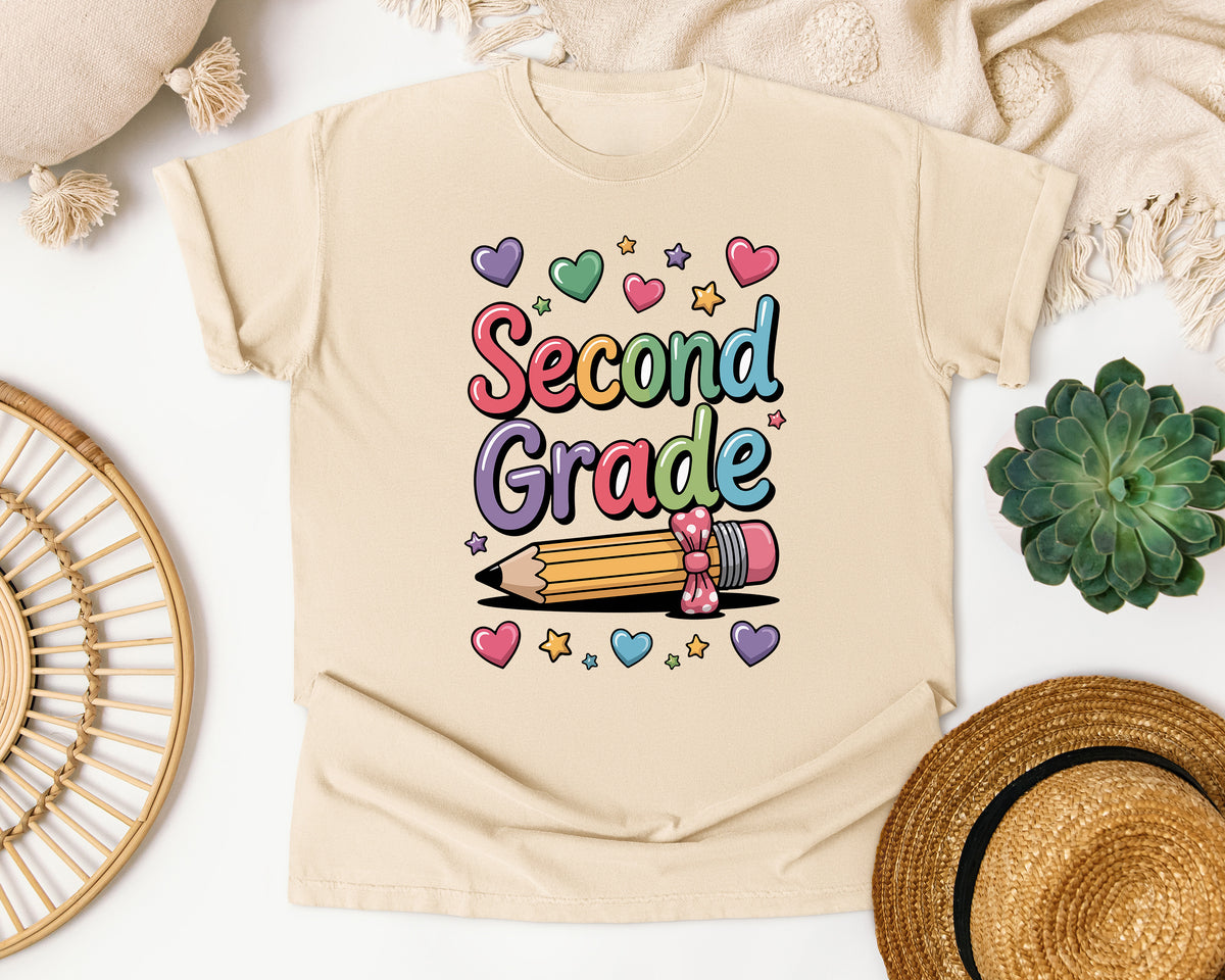 Second Grade Pencil Hearts in Ivory Comfort Colors 1717 tee