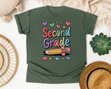 Second Grade Pencil Hearts in Moss Comfort Colors 1717 tee
