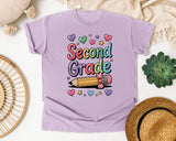 Second Grade Pencil Hearts in Orchid Comfort Colors 1717 tee