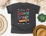 Second Grade Pencil Hearts in Pepper Comfort Colors 1717 tee