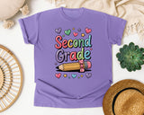 Second Grade Pencil Hearts in Violet Comfort Colors 1717 tee