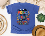 So Long Pre-K Look Out Kindergarten in Flo Blue Comfort Colors 1717 tee