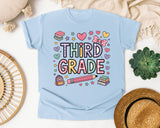 Third Grade Books Hearts in Chambray Comfort Colors 1717 tee