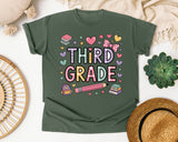 Third Grade Books Hearts in Moss Comfort Colors 1717 tee