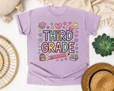 Third Grade Books Hearts in Orchid Comfort Colors 1717 tee