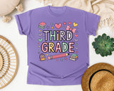 Third Grade Books Hearts in Violet Comfort Colors 1717 tee