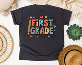 First Grade Pencil in Graphite Comfort Colors 1717 tee