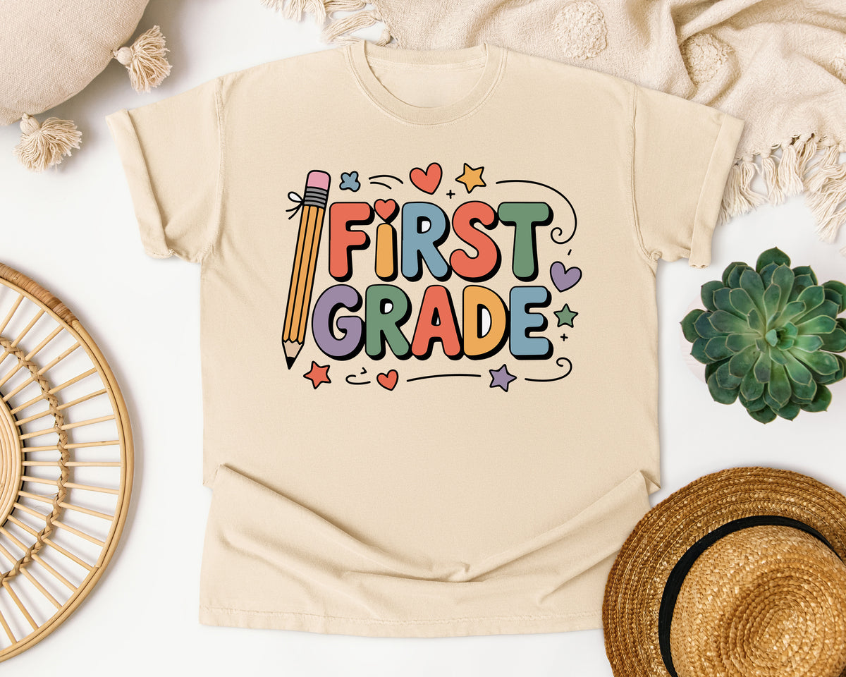 First Grade Pencil in Ivory Comfort Colors 1717 tee