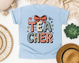 Teacher Stacked Bow in Chambray Comfort Colors 1717 tee