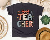 Teacher Stacked Bow in Graphite Comfort Colors 1717 tee