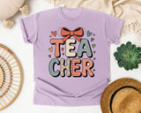 Teacher Stacked Bow in Orchid Comfort Colors 1717 tee
